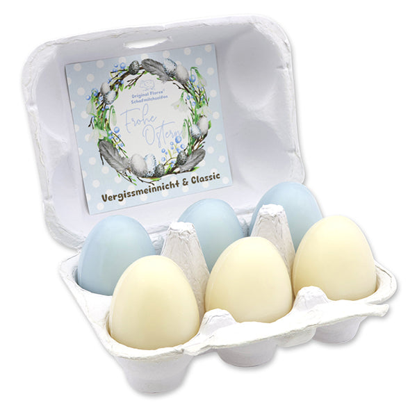 Schafmilchseife in Eierkarton weiss Classic/Vergissmeinnicht