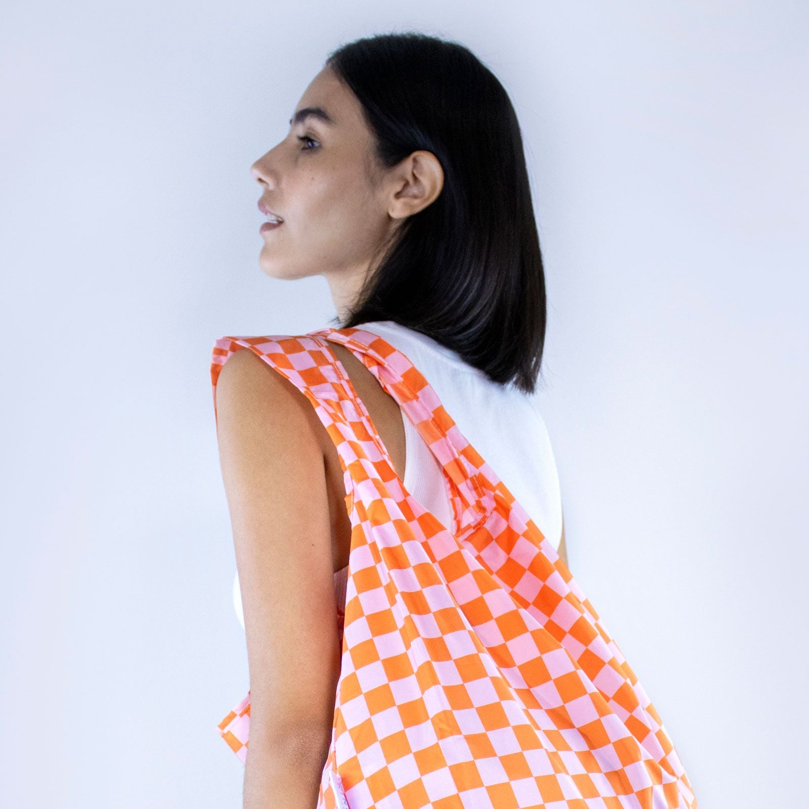 Einkaufstasche Medium Kariert Pink & Orange