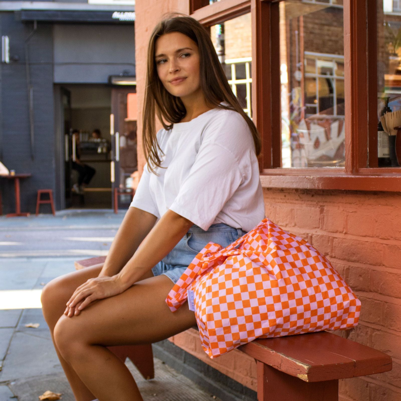 Einkaufstasche Medium Kariert Pink & Orange