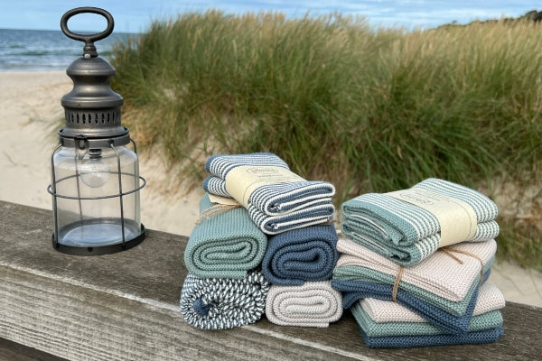 Spüllappen Set antikblau gestreift