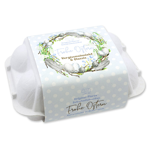 Schafmilchseife in Eierkarton weiss Classic/Vergissmeinnicht
