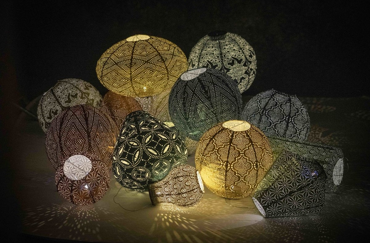 Solar Lampion Sashiko rund Mocha Mousse