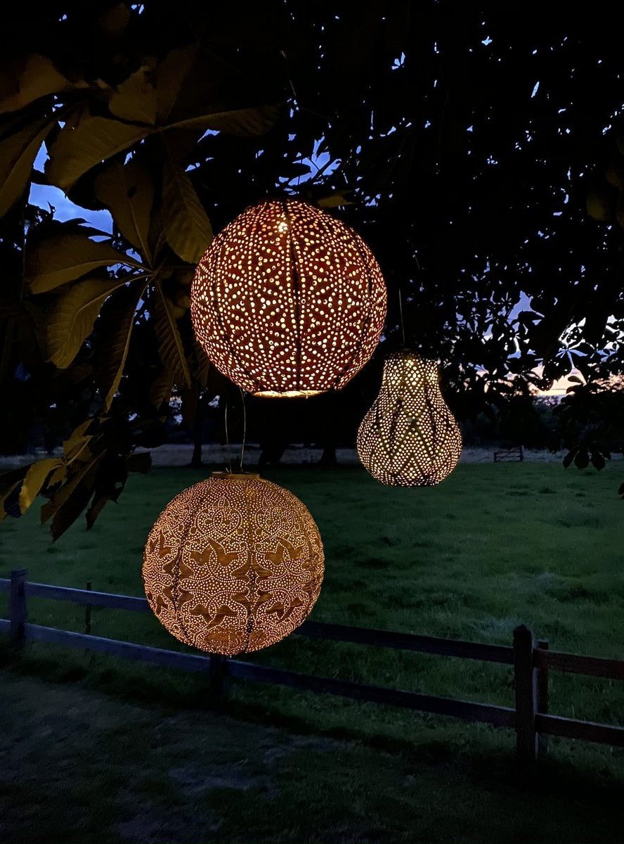 Solar Lampion Sashiko rund Mocha Mousse