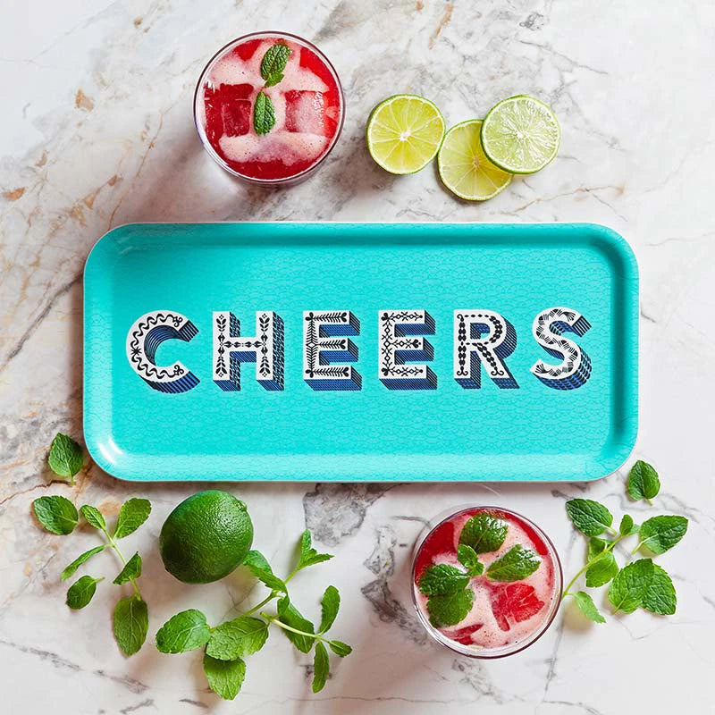 Tablett Cheers aqua 32x15 cm