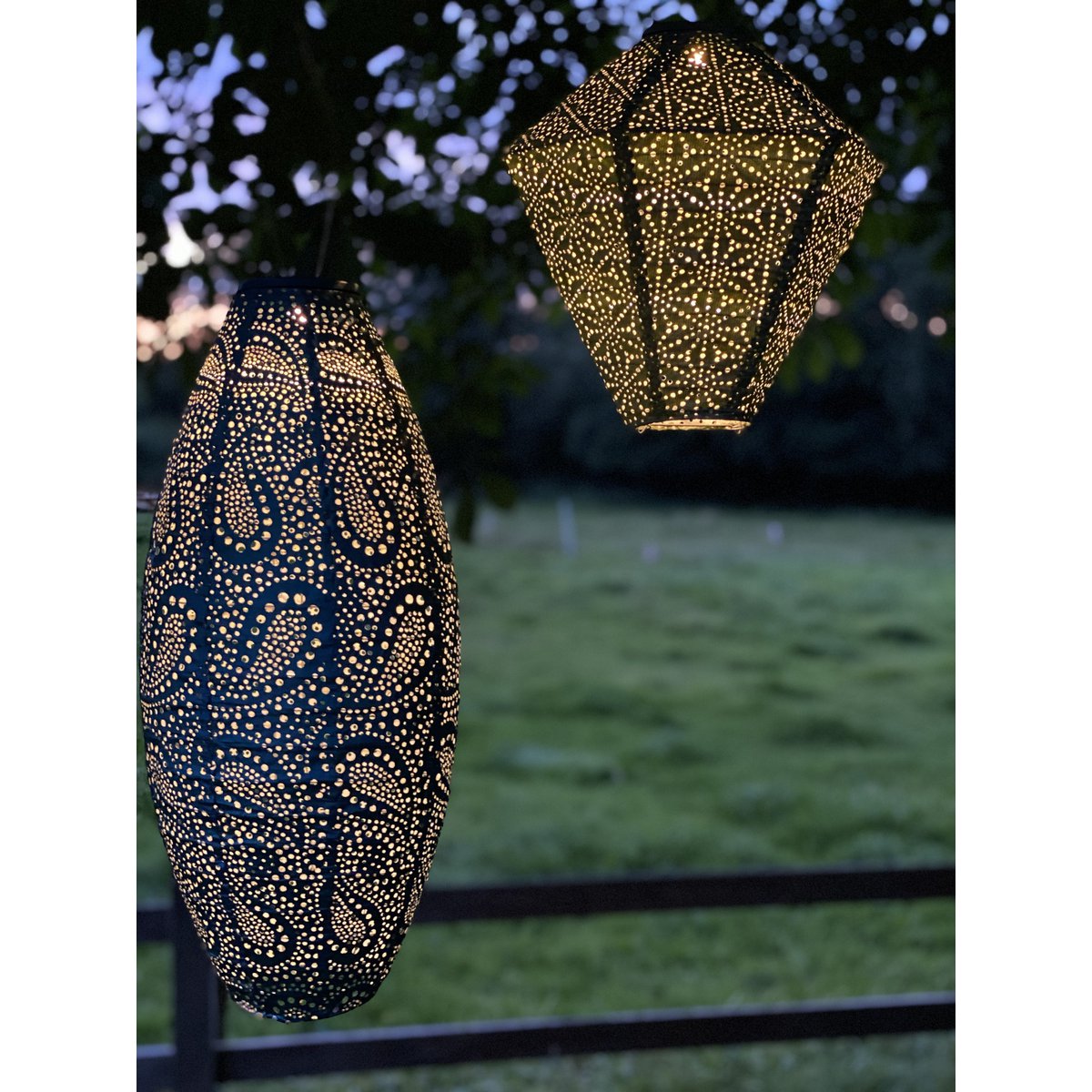 Solar Lampion Paisley lang oval kupfer