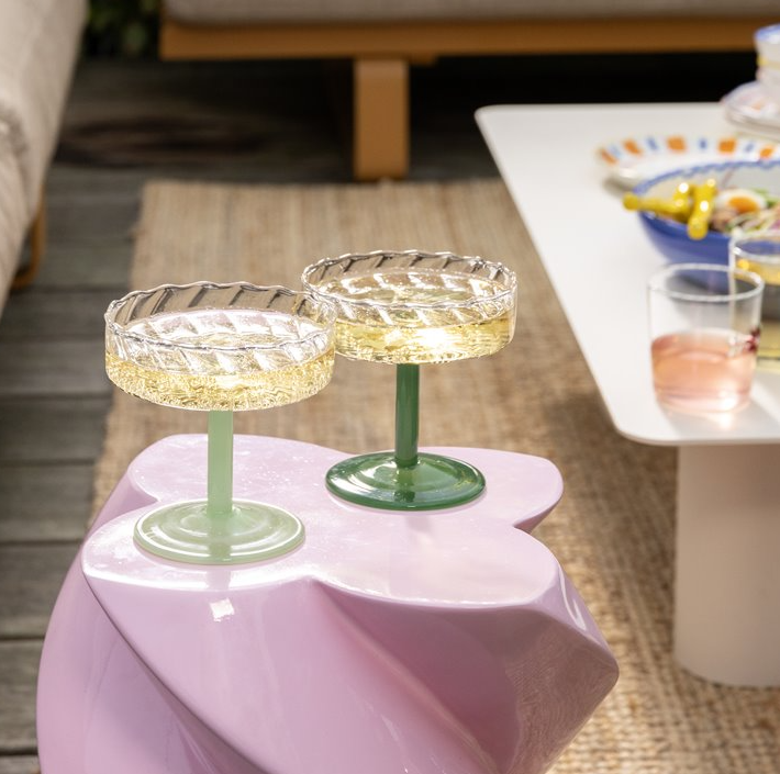 Glas Coupe Twirl 2er Set hellgrün