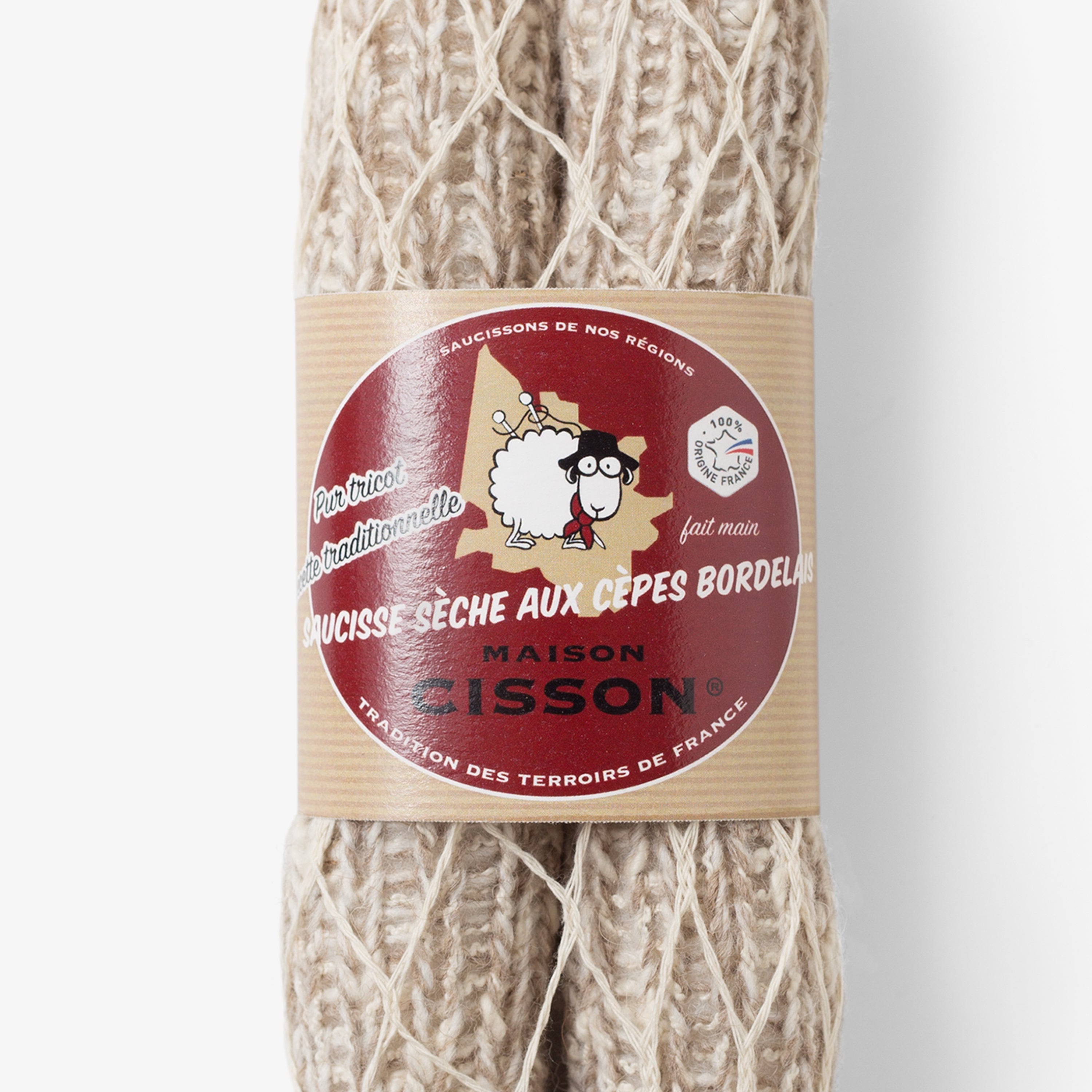 Wurst gestrickt "La saucisse sèche aux cèpes bordelais"